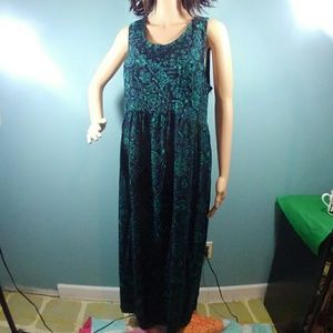 Vintage Rayon Soft Maxi Shift Large Green Dress